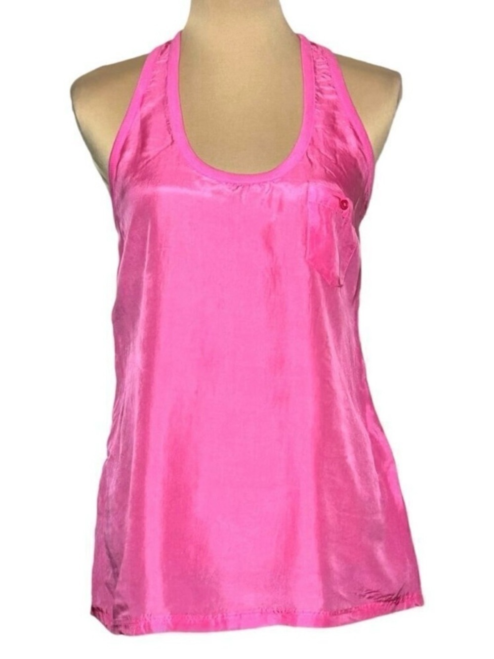 VTG Y2K Express Silk Tank Top Sz S Hot Pink Race-Back Beach Summer Dopamine